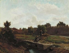 Landscape with two figures by Henri Harpignies
