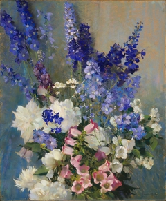 Larkspur, Peonies, and Canterbury Bells by Laura Coombs Hills