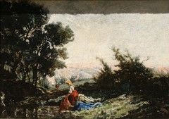 Lavandière au ruisseau by Paul Guigou