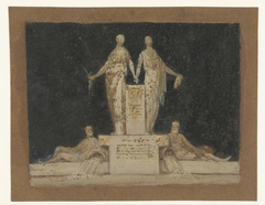 Monument met twee staande figuren en twee stroomgoden by Unknown Artist