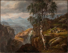Mountain Landscape with a Birch Tree