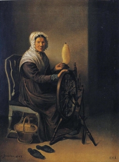 Old Woman at Spinning Wheel by Edla Blommér