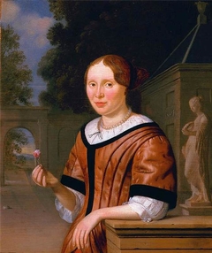 Portrait of a Lady, holding a rose in her right hand by Pieter Cornelisz van Slingelandt