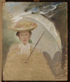 Portrait of a lady with an umbrella, sketch by Jan Ciągliński