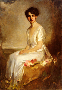 Portrait of an Elegant Young Woman in a White Dress by Artúr Lajos Halmi