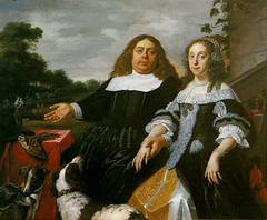 Portrait of Jan Jacobsz. Hinlopen (1626-1666) and Lucia Wijbrants (1638-1719) with to the left a vista showing a wet nurse and child