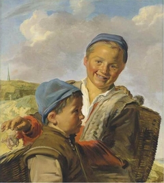 Portrait of two fisherboys with one holding a crab by Frans Hals