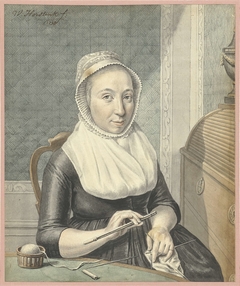Portret van een dame met breiwerk by Warner Horstink