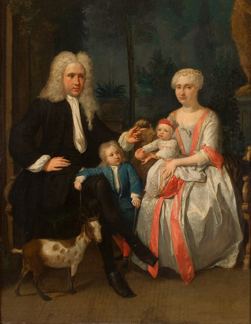 Portret van een echtpaar en twee kinderen