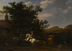 Riders near an inn by Abraham van Calraet