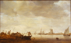 River Landscape with Fishermen in Two Boats by Jan van Goyen