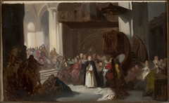 Scene in a church, sketch for a historical scene