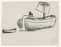 Schetsblad met een schip met een man aan boord by Leo Gestel