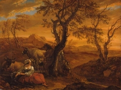 Seated Shepherdess with Herd by Evening by Nicolaes Pieterszoon Berchem