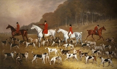 Sir Jacob Astley, 6th Bt, 16th Baron Hastings (1797-1859) on his Grey Hunter with Huntsmen and Hounds at Melton Constable by Edwin Cooper