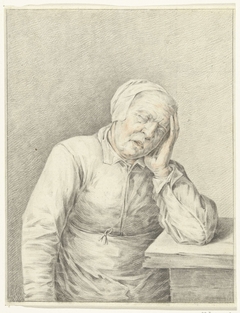 Slapende oude vrouw, met het hoofd in de hand by Jean Bernard