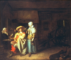 Soldier with maid and cardplayers in a tavern by Pieter de Hooch
