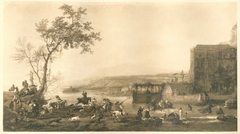 Stag Hunt near a River by Philips Wouwerman