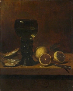 Still Life: A Goblet of Wine, Oysters and Lemons by Jan Jansz van de Velde