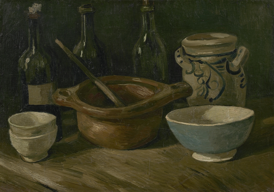 Still Life with Earthenware and Bottles
