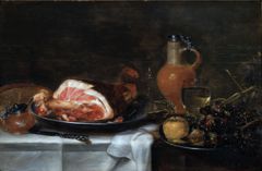 Still life with ham and grapes by Alexander Adriaenssen