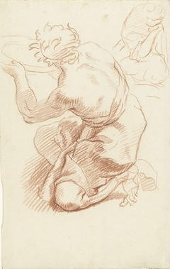 Studie van een knielende man met schotel by Unknown Artist