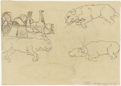 Studies van een hond en paard met kar by Jozef Israëls