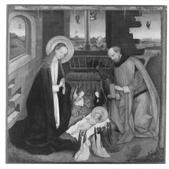 Tafel eines Altares: Geburt Christi Rückseite: Christus in Emmaus by Anonymous