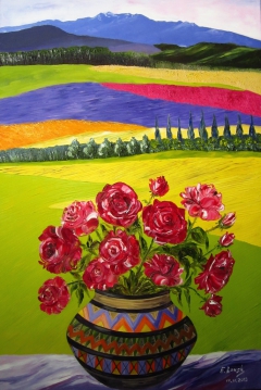 The Bright Landscape and Vase with Roses.