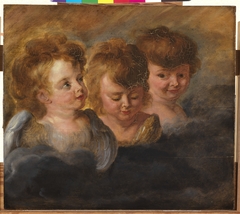 Three angel heads in clouds (right panel)