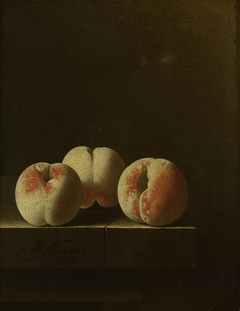 Three Peaches on a Stone Plinth by Adriaen Coorte