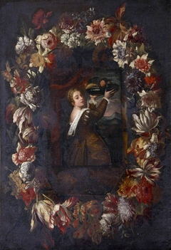 'Titian's Daughter' in a Wreath of Flowers by Anonymous