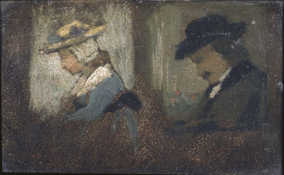 Two Figures in a Railroad Car