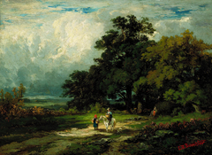 Untitled (man on horse with woman and dog) by Edward Mitchell Bannister