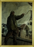 Untitled [sailor on a ship deck in a storm)