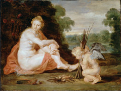 Venus and Cupid warming themselves (Venus frigida) by Anonymous