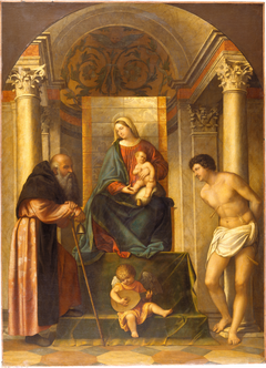 Virgin and Child Enthroned with Saints Anthony Abbot and Sebastian by Moretto da Brescia