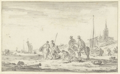 Vissers en ruiters op het strand van Scheveningen by Jan van Goyen