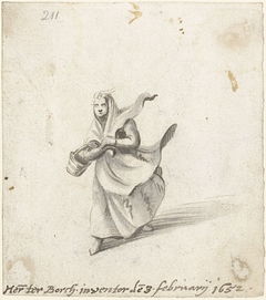 Vrouw met een sjaal en een schort om, driekwart naar links by Harmen ter Borch