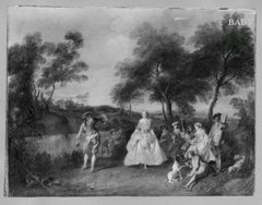 young people dancing in a park by Nicolas Lancret