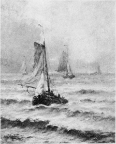 Zee met schepen by Hendrik Willem Mesdag