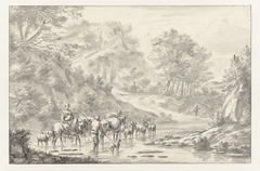 Zuidelijk landschap waarin herders met hun vee een rivier oversteken by Abraham Jansz. Begeyn