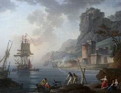 A Coastal Scene with Fishermen by Charles François Grenier de Lacroix