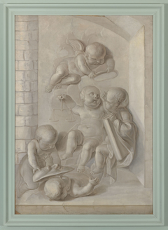 Allegorische voorstelling met een engeltje en vier putti by Nicolaas Reyers