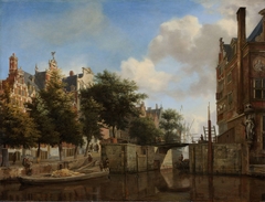 Amsterdam City View with Houses on the Herengracht and the old Haarlemmersluis by Jan van der Heyden
