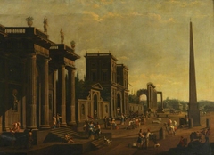 An Architectural Capriccio with Figures and an Oblelisk by Vicente Giner