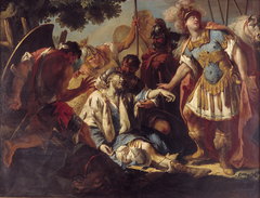 Antike historische Szene, Tod eines Königs auf dem Schlachtfeld (Alexander der Große mit dem Leichnam des Darius) by G Diziani