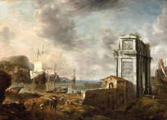 Capriccio of a Mediterranean Harbour by Jan Abrahamsz Beerstraaten