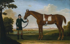 Chestnut Horse with a Groom near Newmarket by James Seymour