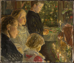 Children by the Christmas tree. by Leopold Graf von Kalckreuth